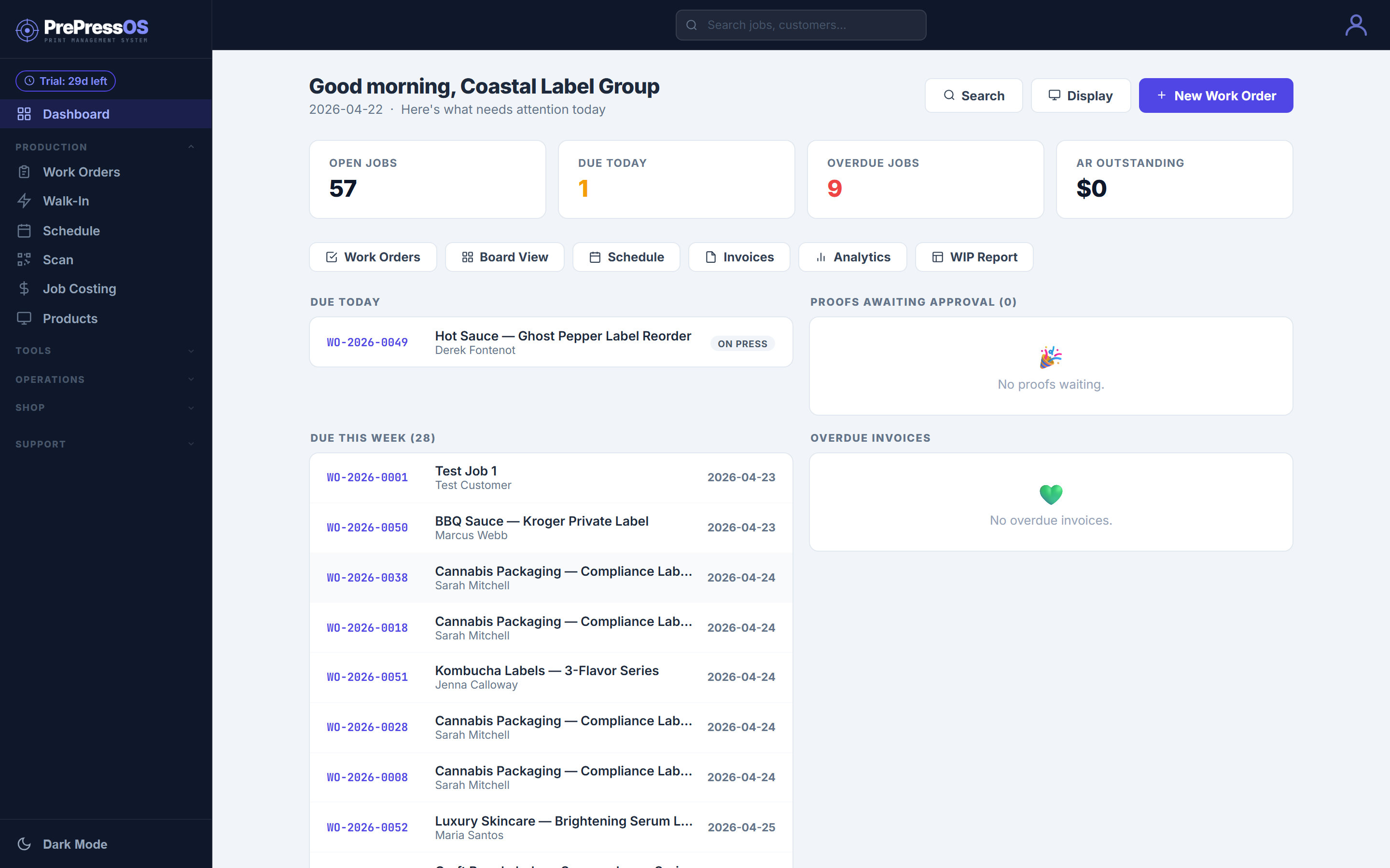 PrePressOS Dashboard