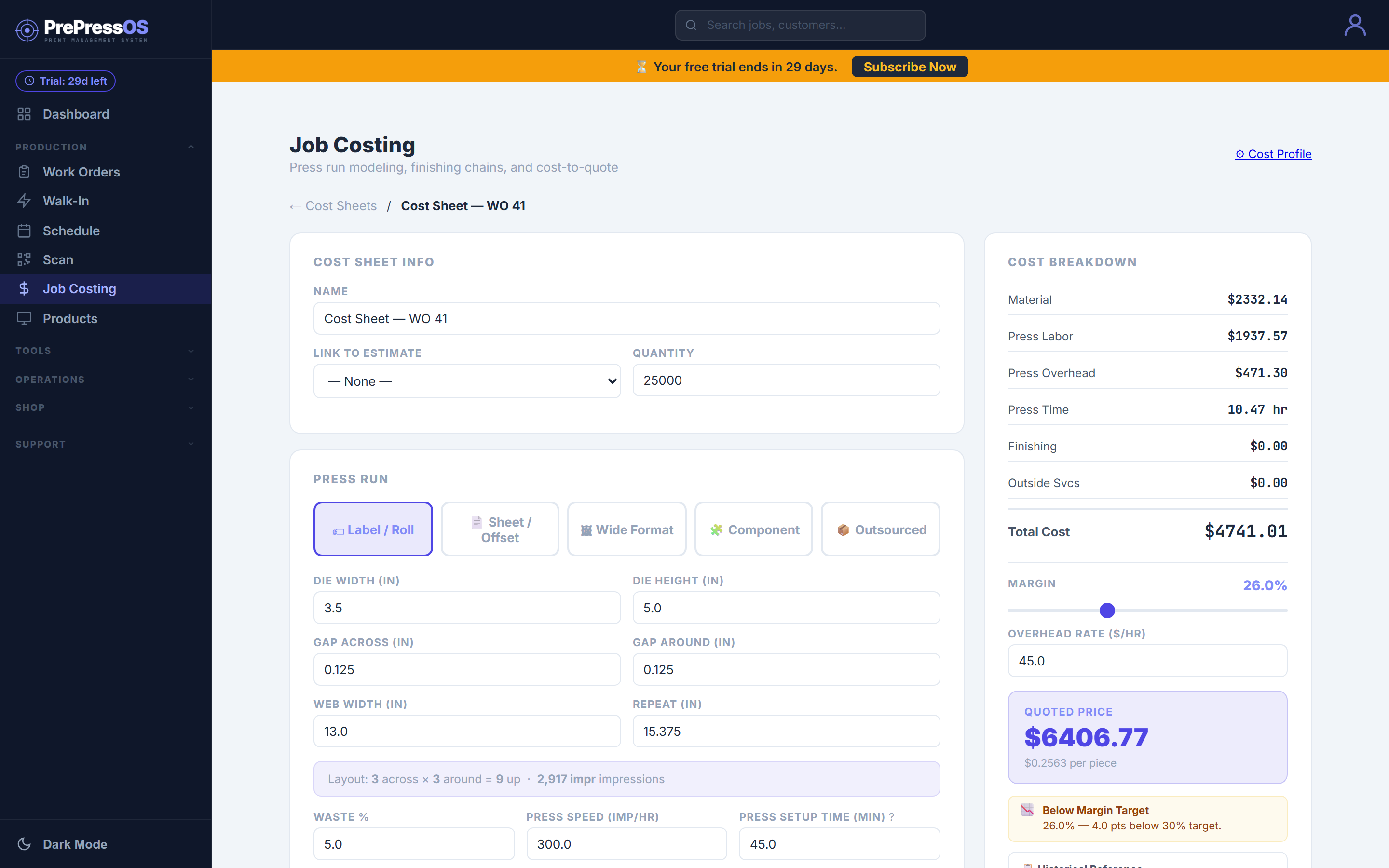 PrePressOS Job Costing